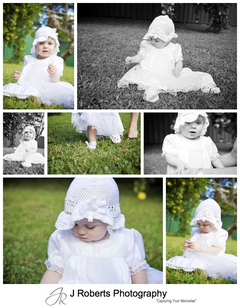 Baby girl dressed in christening rob for her baptism - sydney baptism photography